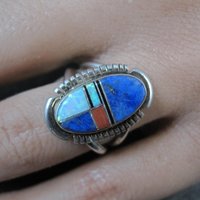 Vintage Sterling Inlay Ring Size 7 Southwestern Silver