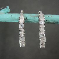 Estate Sterling Cubic Zirconia Latch Hoop Earrings