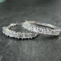 Estate Sterling Cubic Zirconia Latch Hoop Earrings