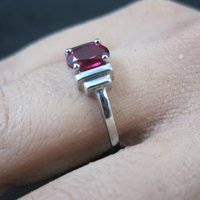 Estate Sterling Ruby Solitaire Ring Size 8
