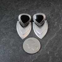Large 1980s Onyx Earrings Sterling Silver
