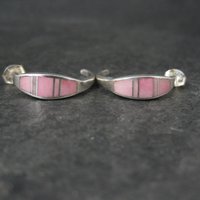 Pink Conch Shell Inlay Earrings Southwestern Sterling Signed