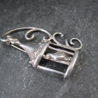 Vintage Sterling Silver Bird in Birdcage Brooch