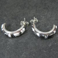 Sterling and White Buffalo Inlay Half Hoop Earrings 3/4"