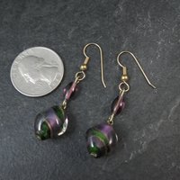 Long Purple & Green Art Glass Earrings