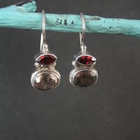 Sterling Garnet Smoky Quartz Earrings Latch Back