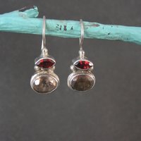 Sterling Garnet Smoky Quartz Earrings Latch Back