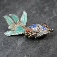 Vintage Blue Enamel Koi Fish Pendant Charms