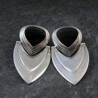 Large 1980s Onyx Earrings Sterling Silver