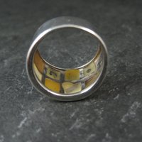 Wide Mother of Pearl Sterling Silver Band Ring Size 6 Vintage
