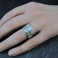 Wide Mother of Pearl Sterling Silver Band Ring Size 6 Vintage
