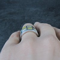 Wide Mother of Pearl Sterling Silver Band Ring Size 6 Vintage