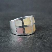 Wide Mother of Pearl Sterling Silver Band Ring Size 6 Vintage