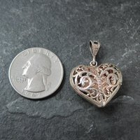 Vintage Puffy Filigree Heart Pendant Reversible Sterling Silver Diamond Cut