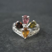 Multi Colored Tourmaline Ring Size 6 Sterling Silver