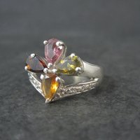 Multi Colored Tourmaline Ring Size 6 Sterling Silver