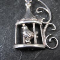 Vintage Sterling Silver Bird in Birdcage Brooch
