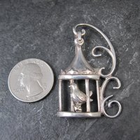 Vintage Sterling Silver Bird in Birdcage Brooch