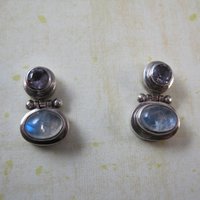 Vintage Amethyst and Rainbow Moonstone Earrings