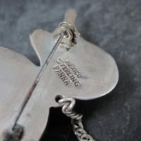 Vintage Sterling Green Calcite Mama Duck & Duckling Brooch Mexican Silver