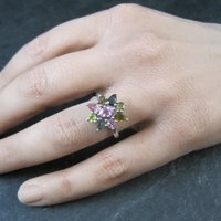 Multi Colored Tourmaline Ring Size 7 Sterling Silver