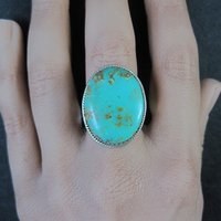 Chunky Sterling Silver Turquoise Ring Size 9 Adjustable