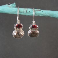 Sterling Garnet Smoky Quartz Earrings Latch Back