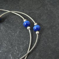 1990s Sterling Silver Blue Cats Eye Bead Necklace 16"