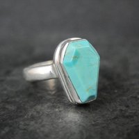 Turquoise Coffin Ring Sterling Silver Size 6.5