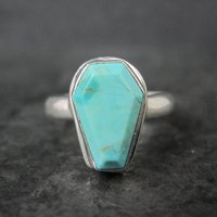 Turquoise Coffin Ring Sterling Silver Size 6.5