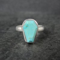 Turquoise Coffin Ring Sterling Silver Size 6.5