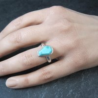 Turquoise Coffin Ring Sterling Silver Size 6.5