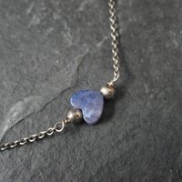 Dainty Vintage Sodalite Heart Bracelet Sterling Silver 7.5"