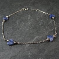 Dainty Vintage Sodalite Heart Bracelet Sterling Silver 7.5"