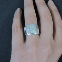 Wide Mother of Pearl Sterling Silver Band Ring Size 6 Vintage