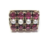 Antique 10K Ruby and Pearl Ring Size 6
