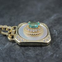 Apatite White Zircon Mother of Pearl Pendant Vermeil Sterling Estate