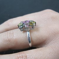 Multi Colored Tourmaline Ring Size 7 Sterling Silver
