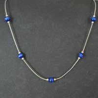 1990s Sterling Silver Blue Cats Eye Bead Necklace 16"