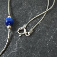 1990s Sterling Silver Blue Cats Eye Bead Necklace 16"