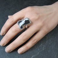 Zebra Jasper Boot Ring in Sterling Silver Size 10 Southwestern
