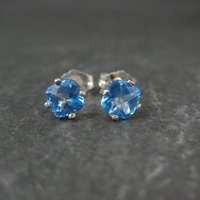Sterling Silver Cushion Cut Blue Topaz Stud Earrings