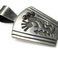 Large Sterling Kokopelli Sugilite Pendant Mexican Silver