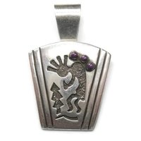 Large Sterling Kokopelli Sugilite Pendant Mexican Silver