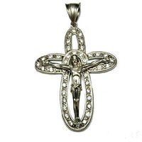 Huge Sterling Crucifix Cross Pendant Cubic Zirconia Vintage