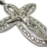 Huge Sterling Crucifix Cross Pendant Cubic Zirconia Vintage