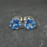 Sterling Silver Cushion Cut Blue Topaz Stud Earrings