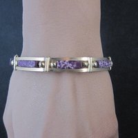 Purple Jasper Wire Wrapped Bangle Bracelet 14K Gold Filled 7.25"