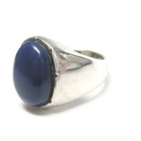 Mens Sterling Blue Enamel Ring Size 10