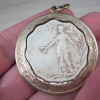 Vintage Cameo Pendant and Clip On Earrings Jewelry Set